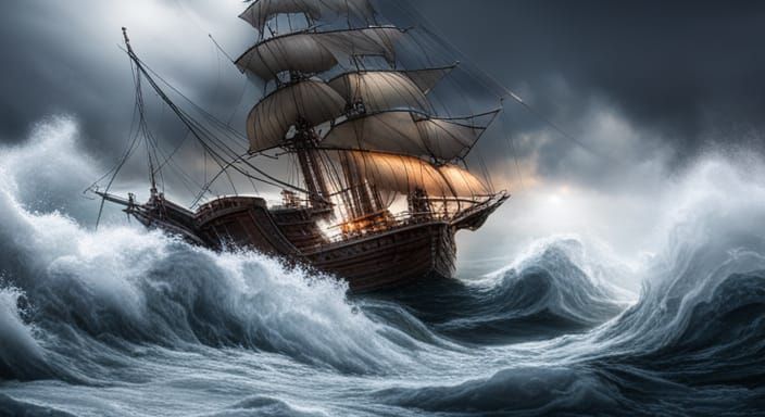 Pirate Ship in Torrential Sea Storm