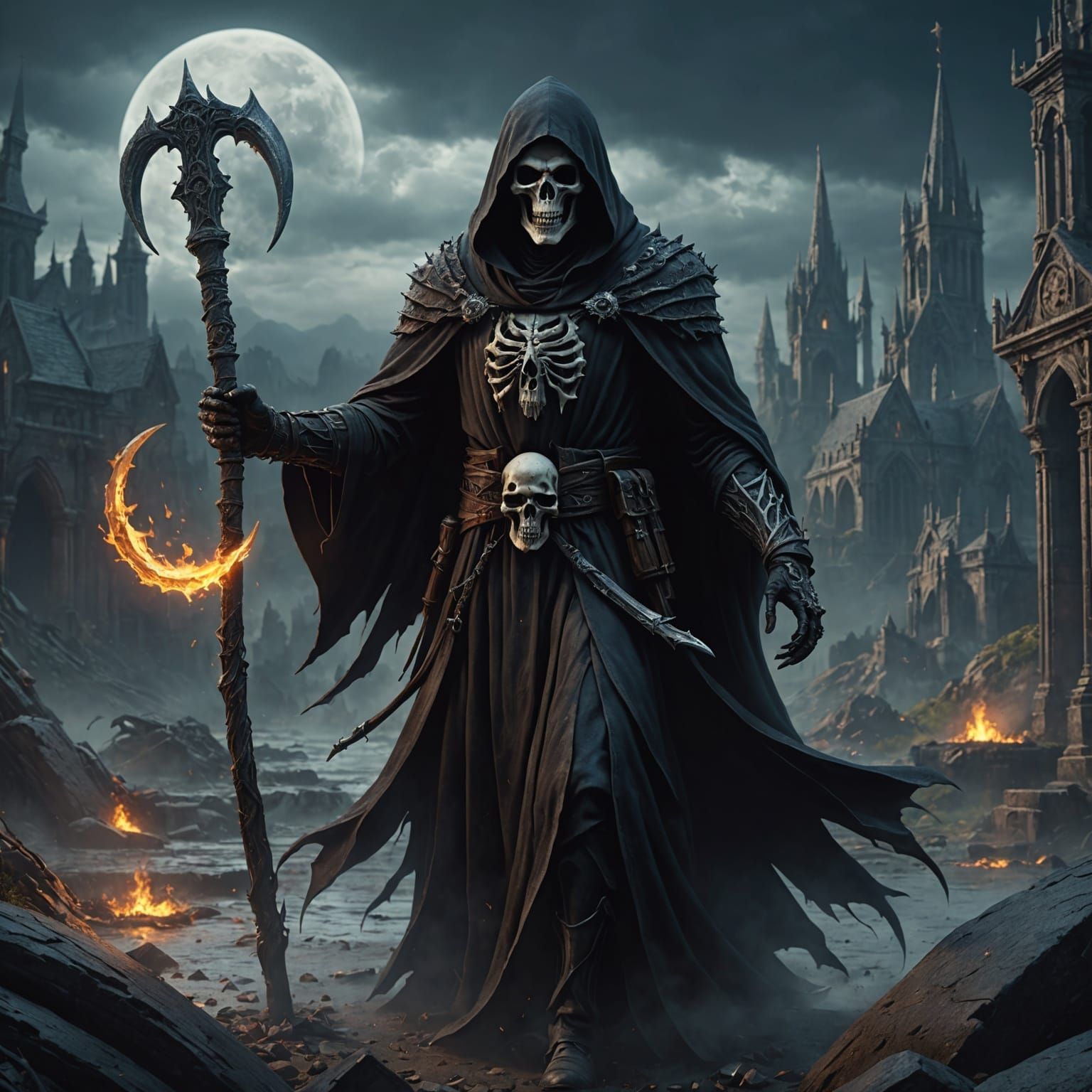Detailed Matte Painting of Grim Reaper Sighing