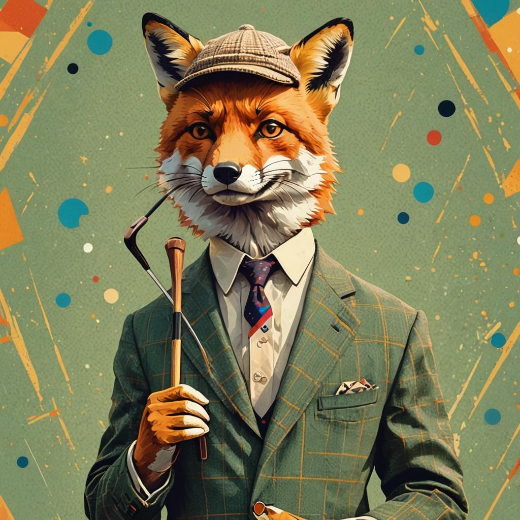 Fox in Vintage Golf Outfit, in Pop Art Style