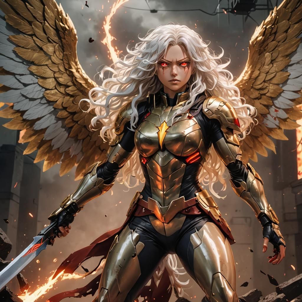 Anime Girl with White Hair and Lightning Bolts