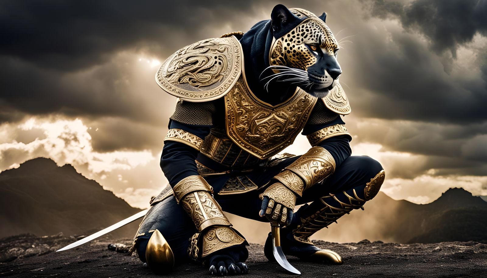 Black Jaguar Warrior in Elaborate Armour