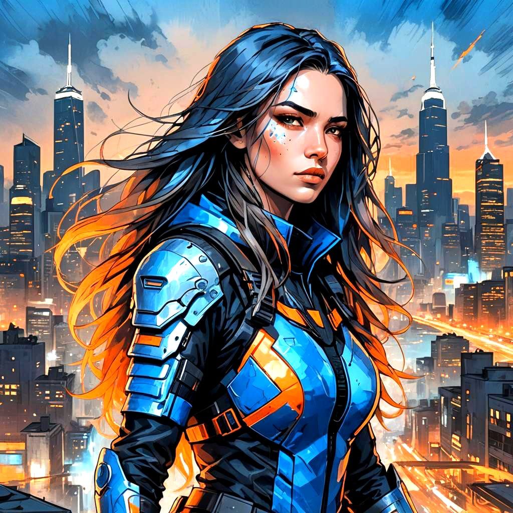 Cartoon Girl Assassin in Blue Gear