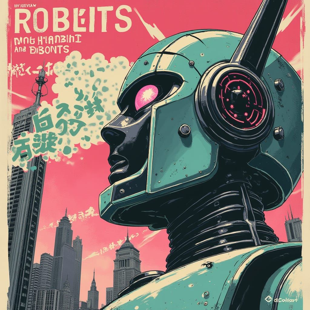 Retro-Futuristic Japanese Robot Advertisement Poster