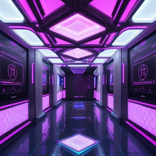 Cyberpunk Hallway with Metallic Cyborgs and Neon Lights