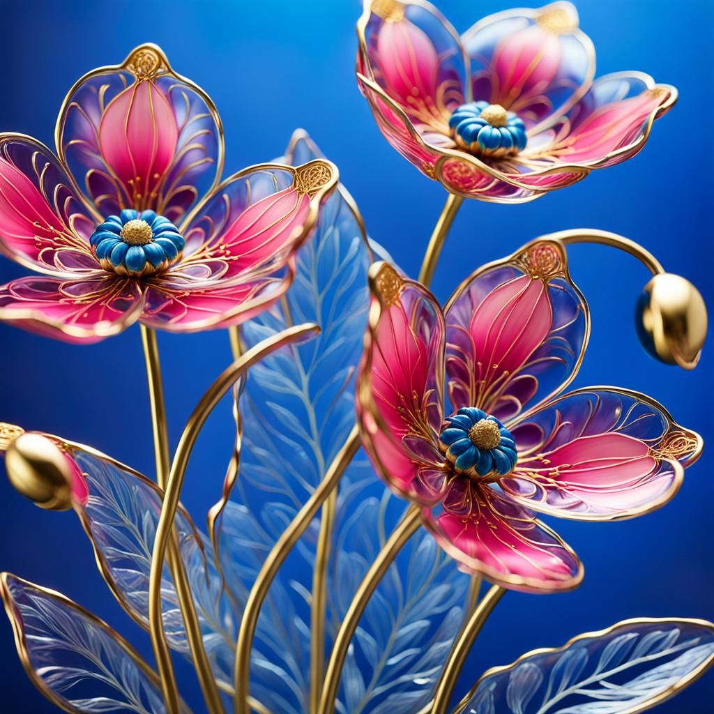 Enamelled Glass Flower Art Sculpture