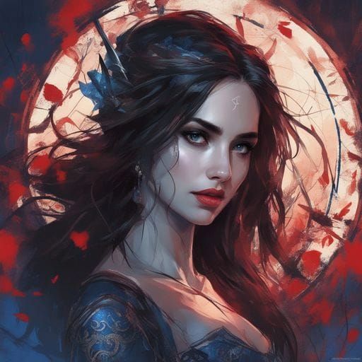 Gothic Fairytale Portrait of Woman with Red Lips