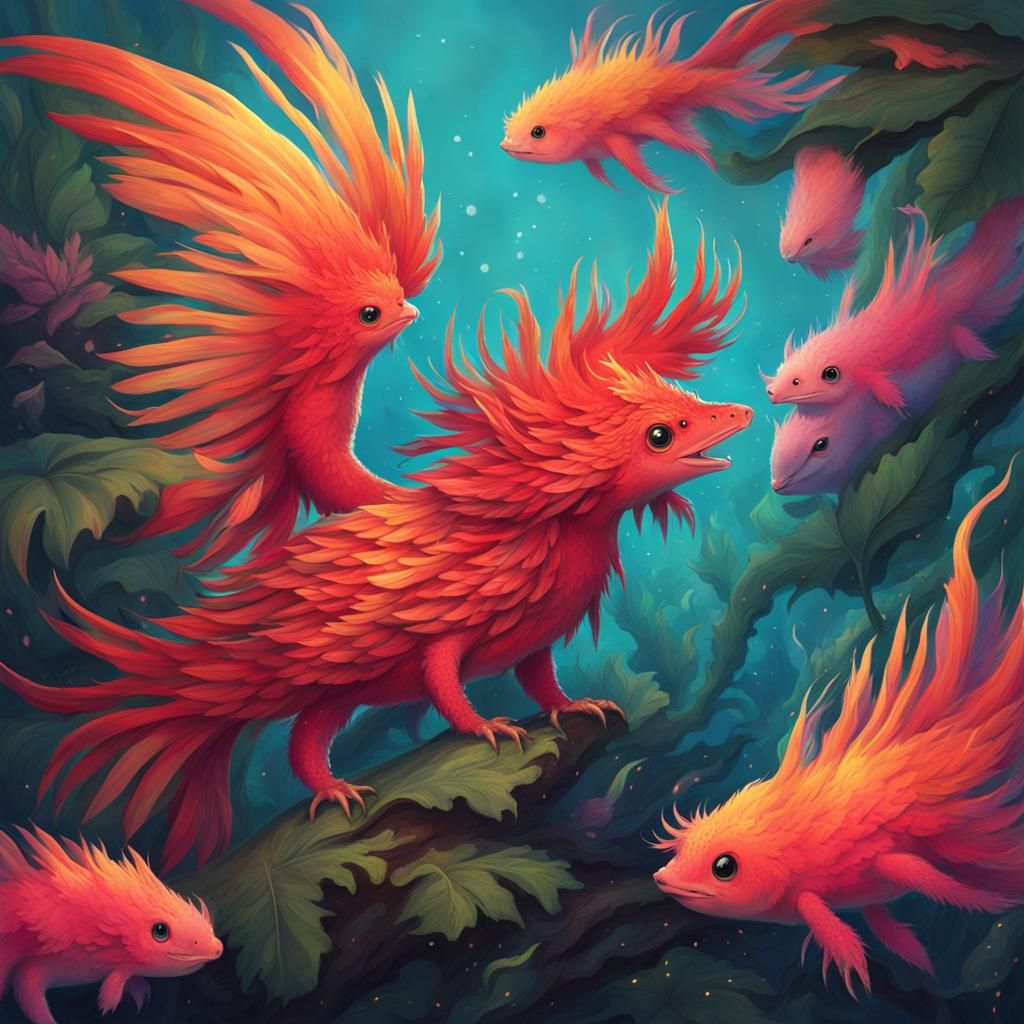 Phoenix Axolotl Hybrid Creature