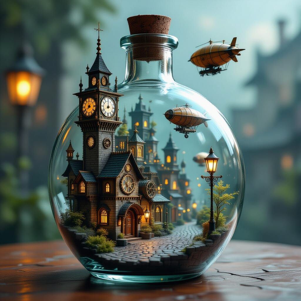 Steampunk City in a Bottle: Matte Painting Style