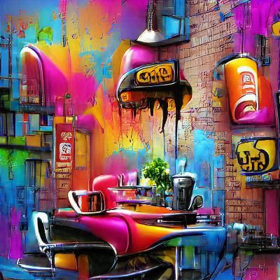 Colorful Cafe in Graffiti and Splash Art Style