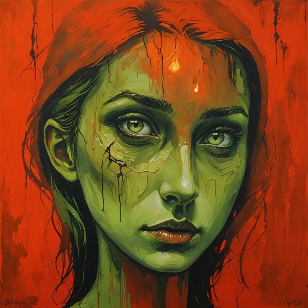 Eerie Girl in Abandoned Room: Dark Fantasy Acrylic