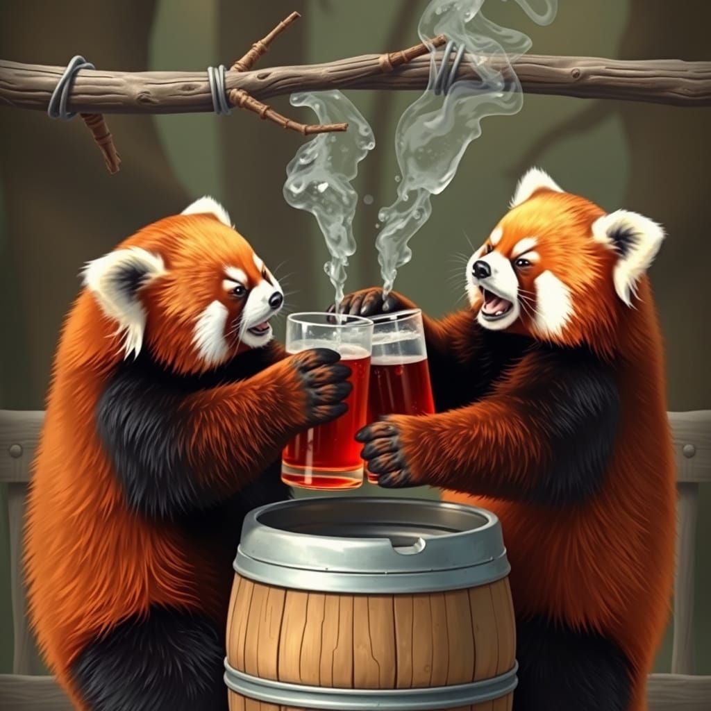 Red Pandas Party Hard at a Wild Kegger
