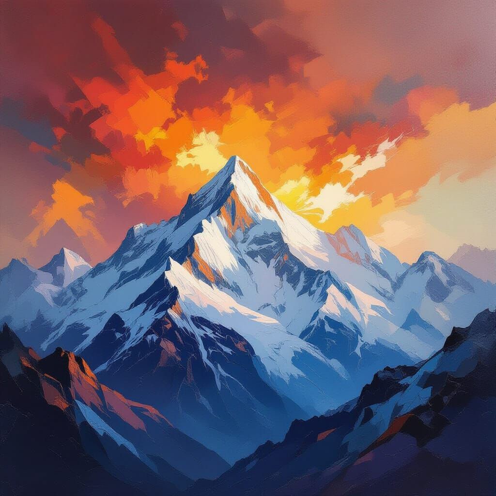 Majestic Mountains in Bold Abstract Art Style