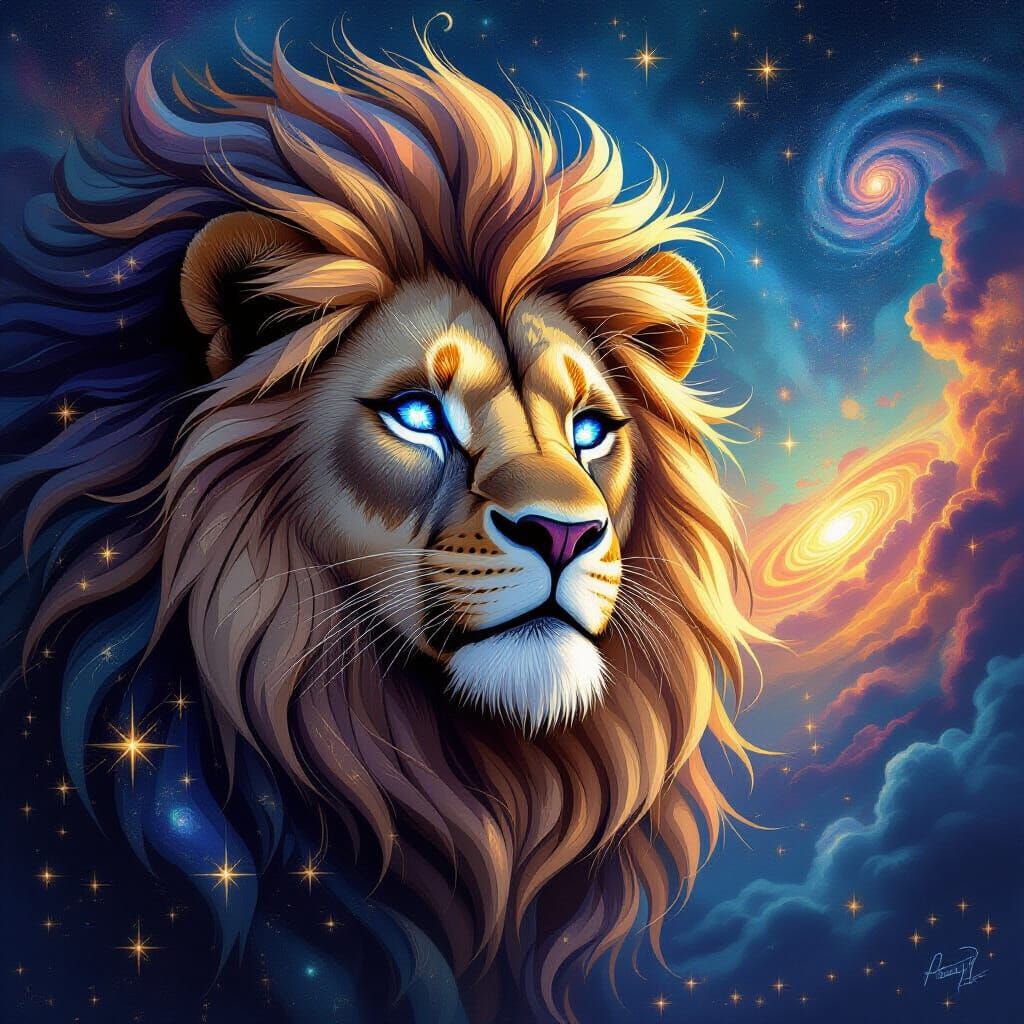 Cute Leo Lion with Star Eyes Fractal Art