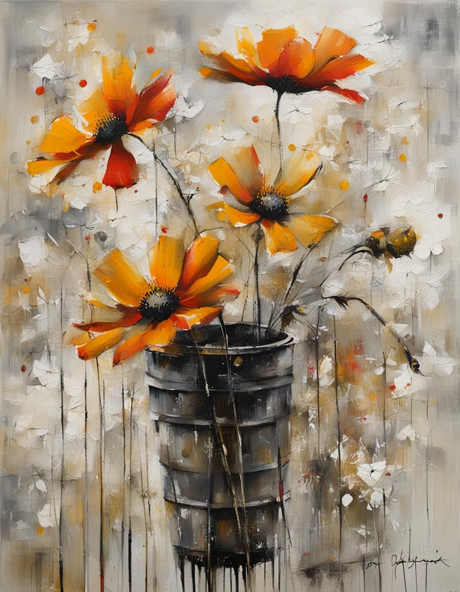 Abstract Oil Painting in Trash Polka Style