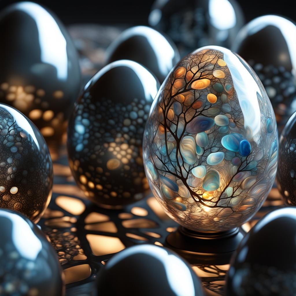 Glass Egg Filled with Glowing Marbles in CGI