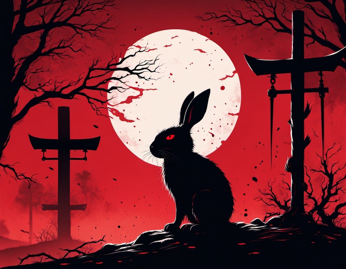 Ethereal Rabbit Silhouette in Dark Anime Style