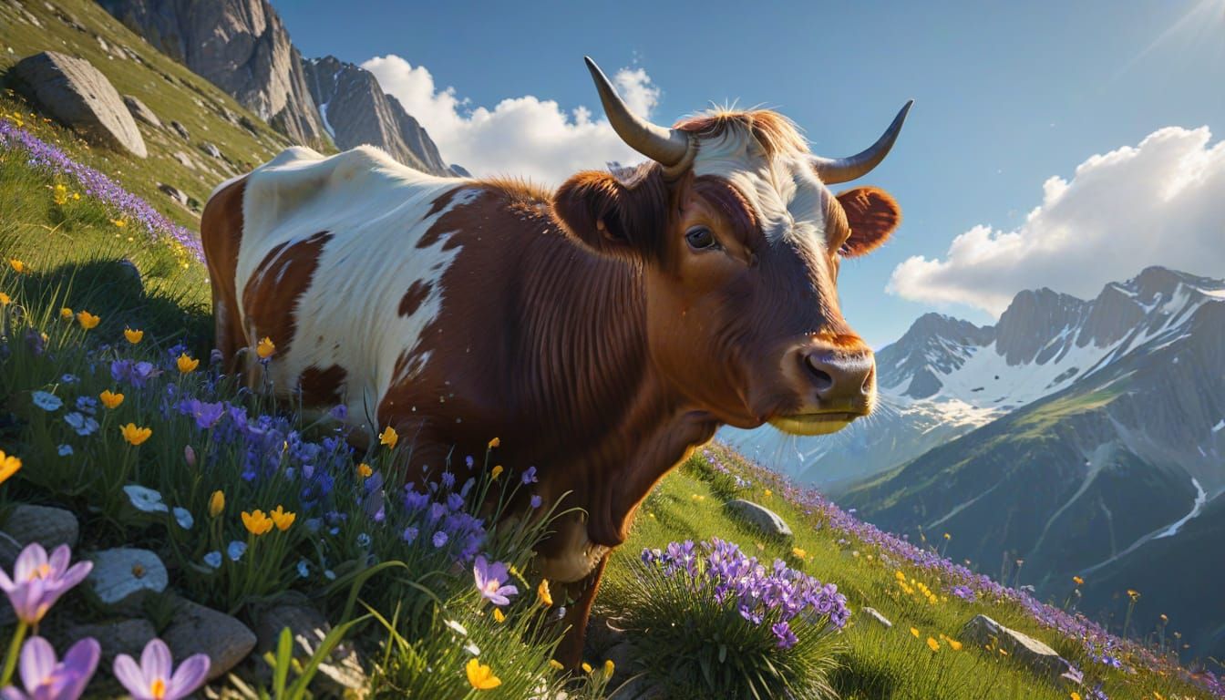 Surreal Alpine Spring Serenity in Vibrant Colors