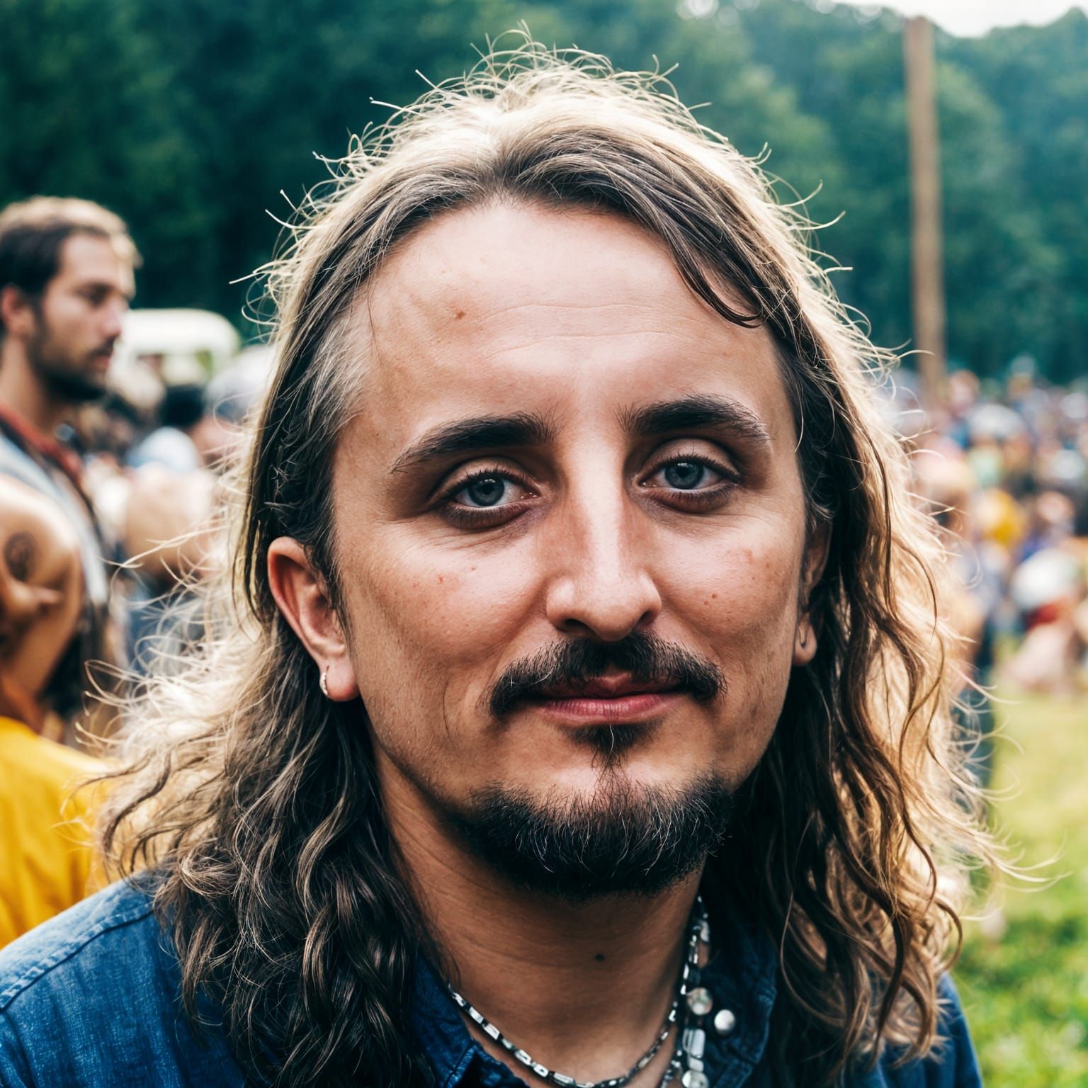 Hippy Portrait at Woodstock: Cinematic Film Still