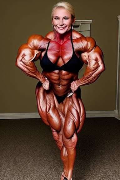 Muscular Female Bodybuilder Flexing Arms