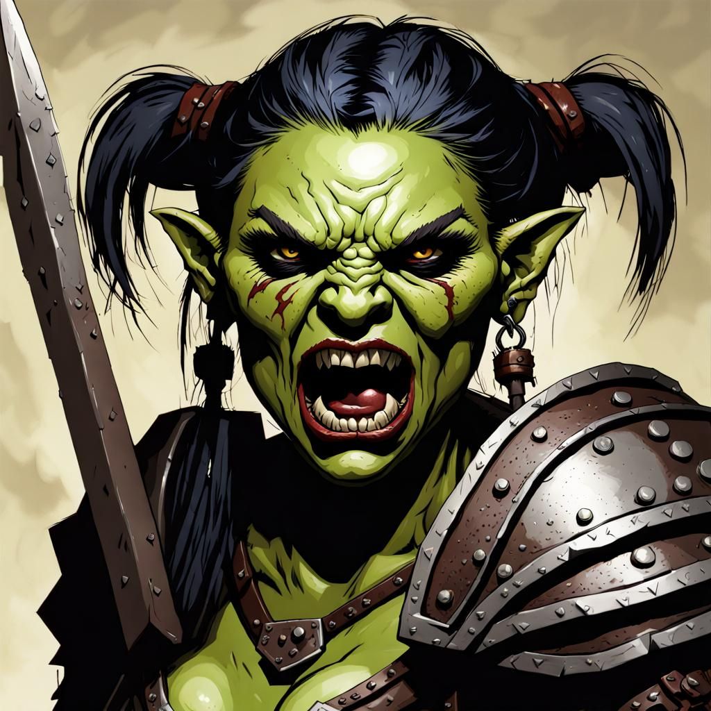 Enraged Female Orc Warlord: Fantasy Portrait