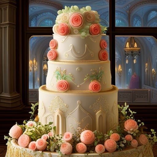 Ethereal Fantasy Wedding Cake Scene