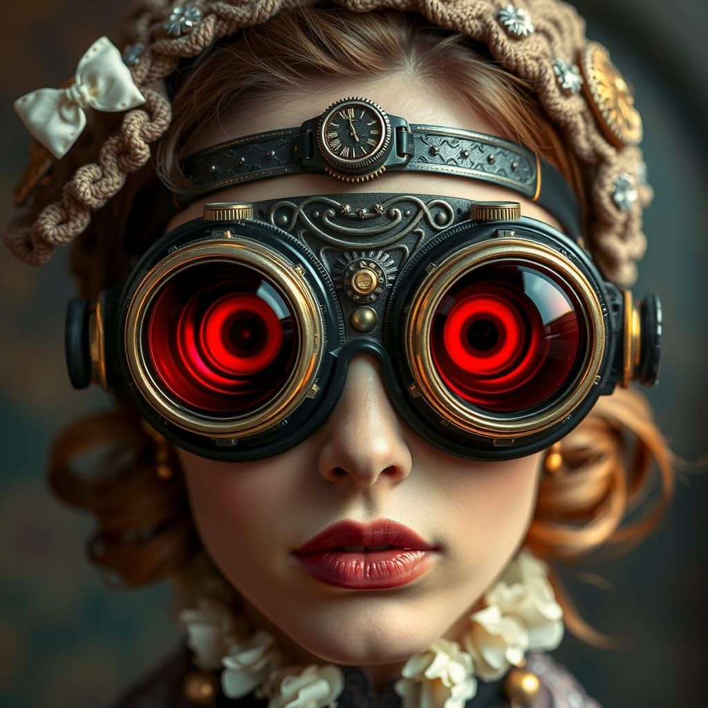 Victorian Inventor Wears Steampunk Goggles with Psychedelic....