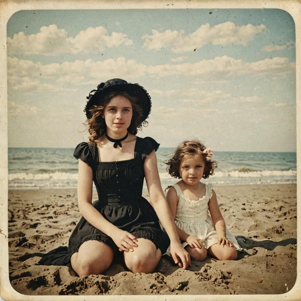 Victorian Beach Day in Vintage Polaroid Style