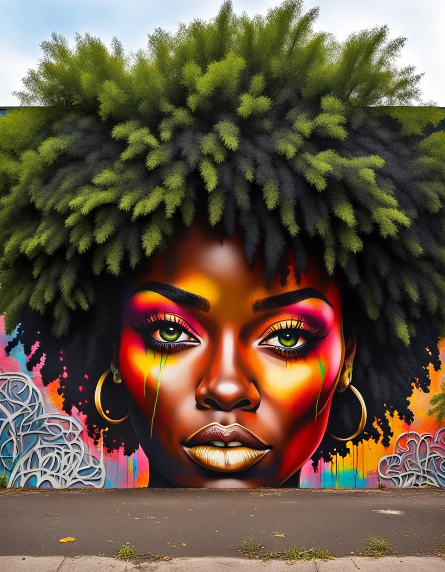 Deciduous Tree Hair Mural of Black Woman