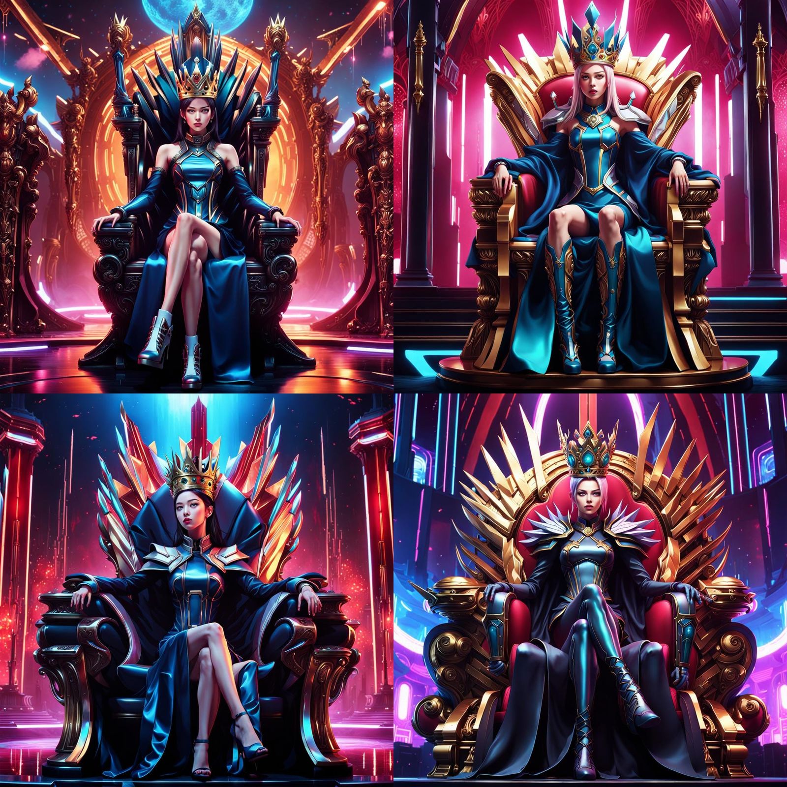 Futuristic Waifu Queen Sitting On Her Throne