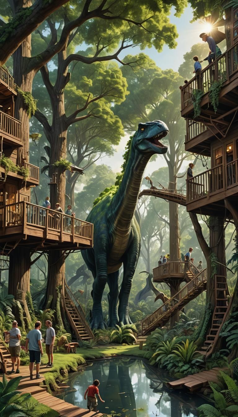 Brachiosaurus in Forest Treehouse Acrylic Art