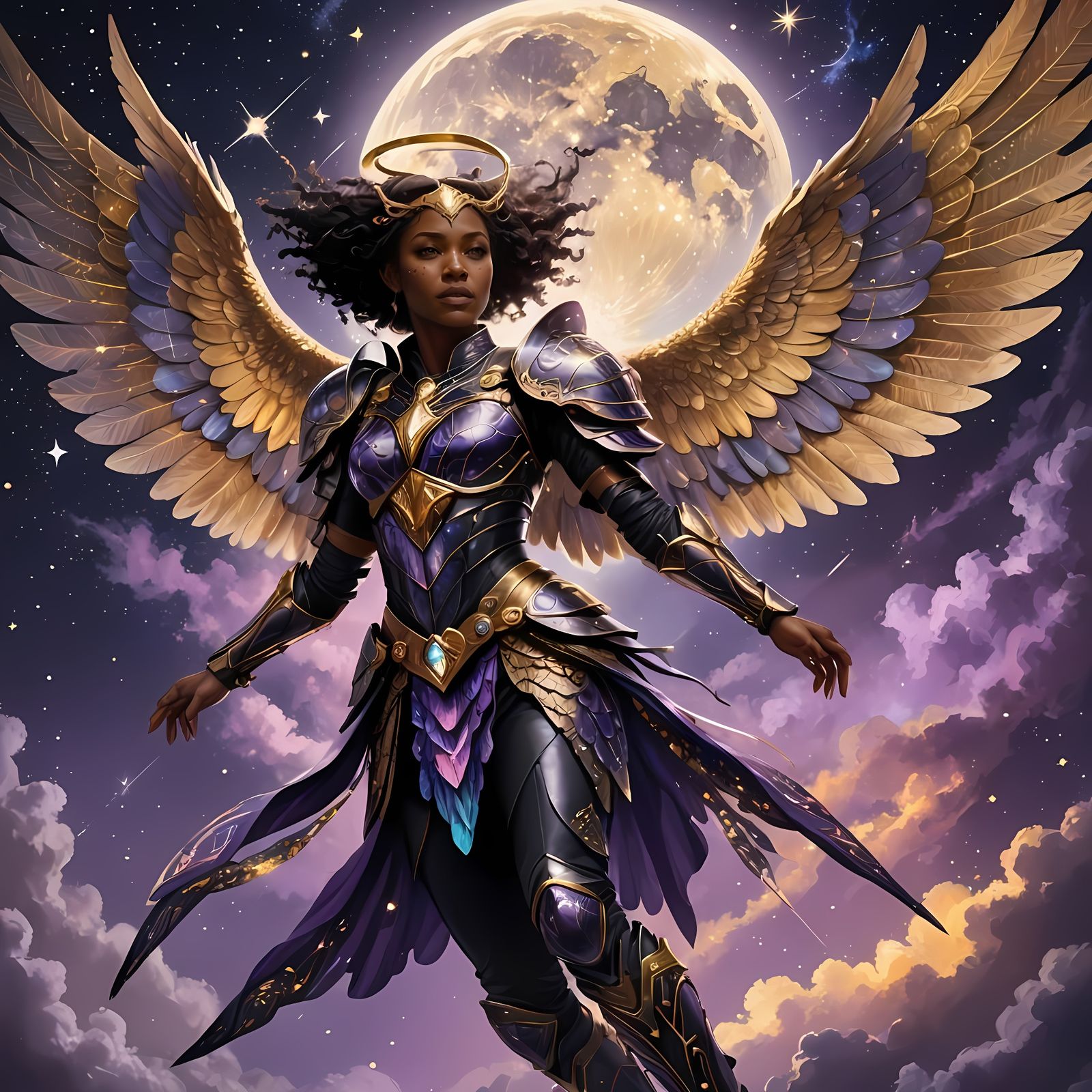 Black Female Warrior Angel Soaring in the Sky