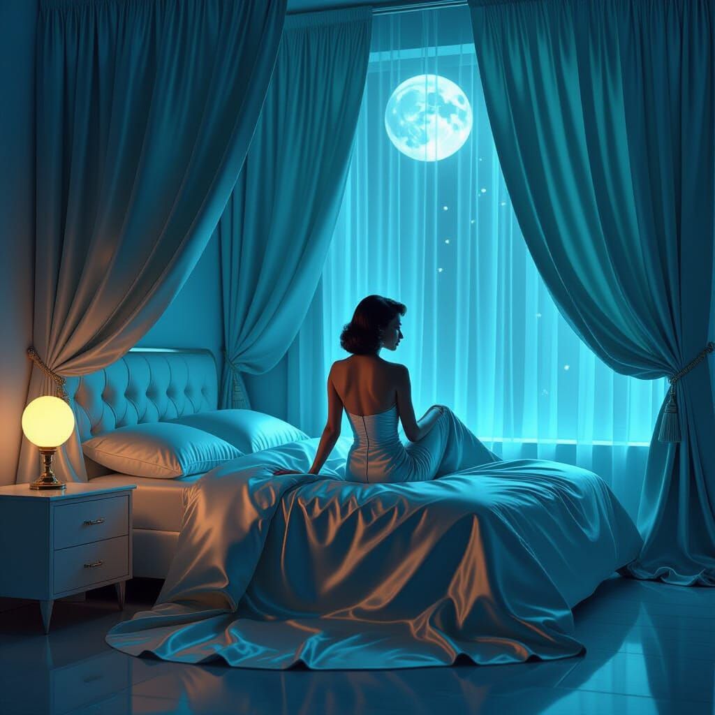 Retro-Futuristic Bedroom Scene in Syd Mead Style