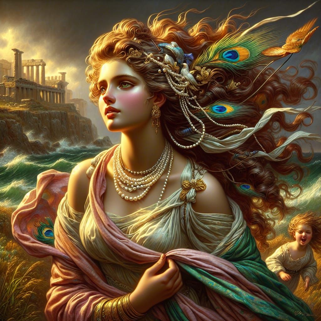 Woman with Daughter in Ancient Greece, Oil Painting