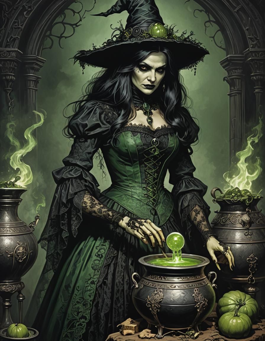 Victorian Witch with Poison Potion in Gothic Style