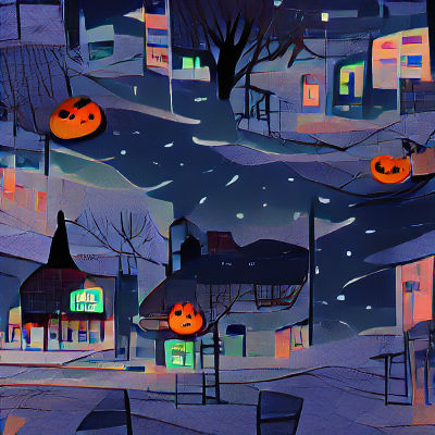 Spooky Halloween Night in a Quiet Town