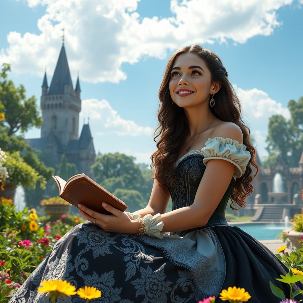 Regal Princess in Idyllic Castle Garden