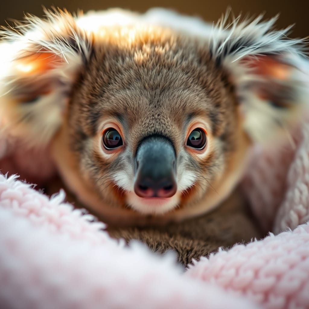 Vibrant Koala Cub in Soft Focus, Gentle Smile
