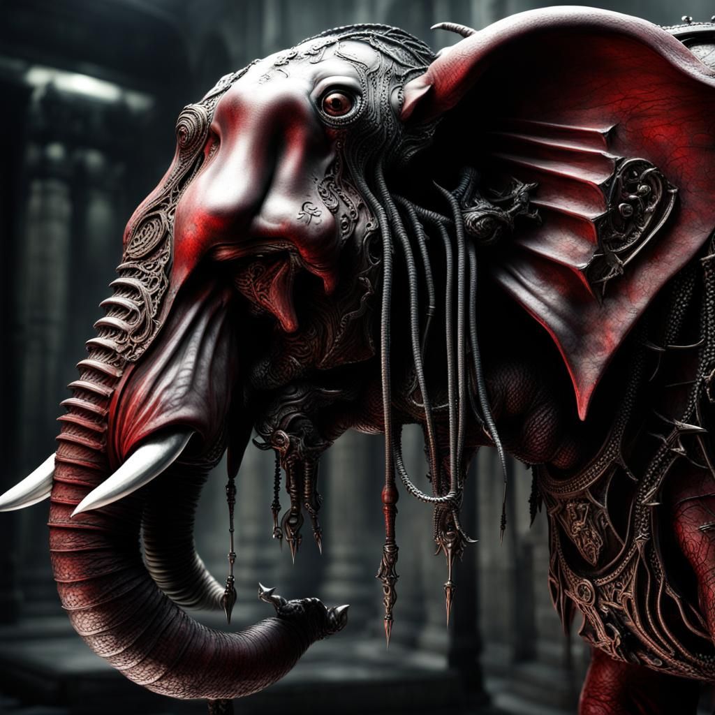 Hybrid Undead Elephant Dragon in Gothic Style