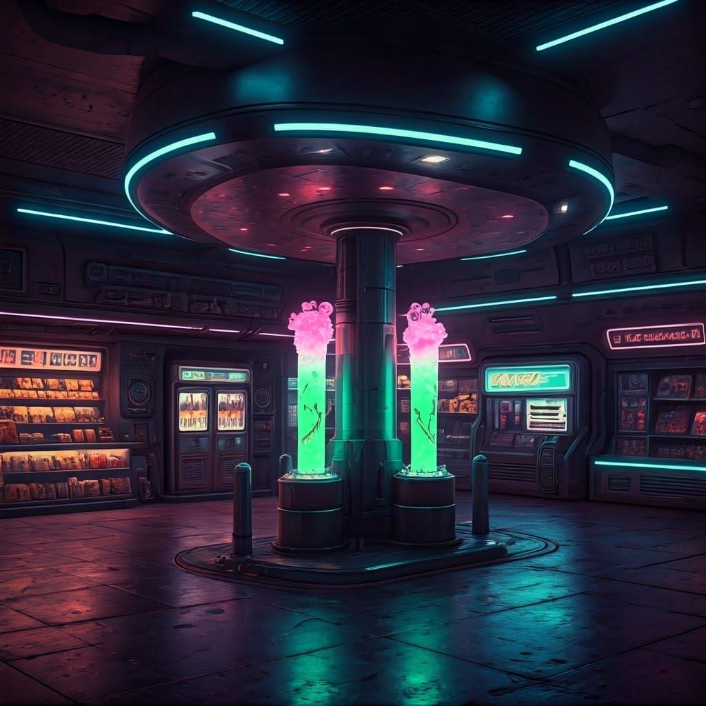 Intergalactic Fuel Stop in Surreal 80s Style