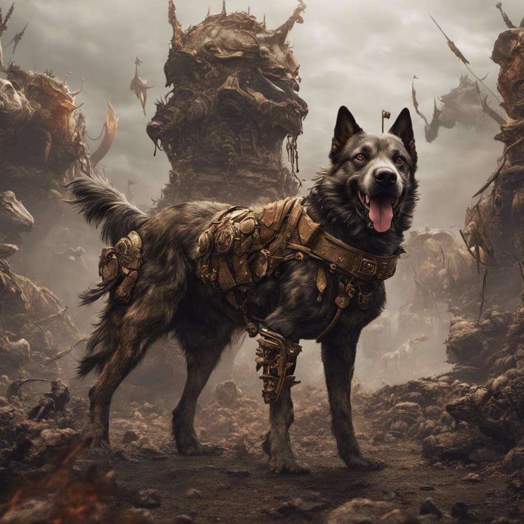 Dog Army: Detailed Matte Painting in Deep Color