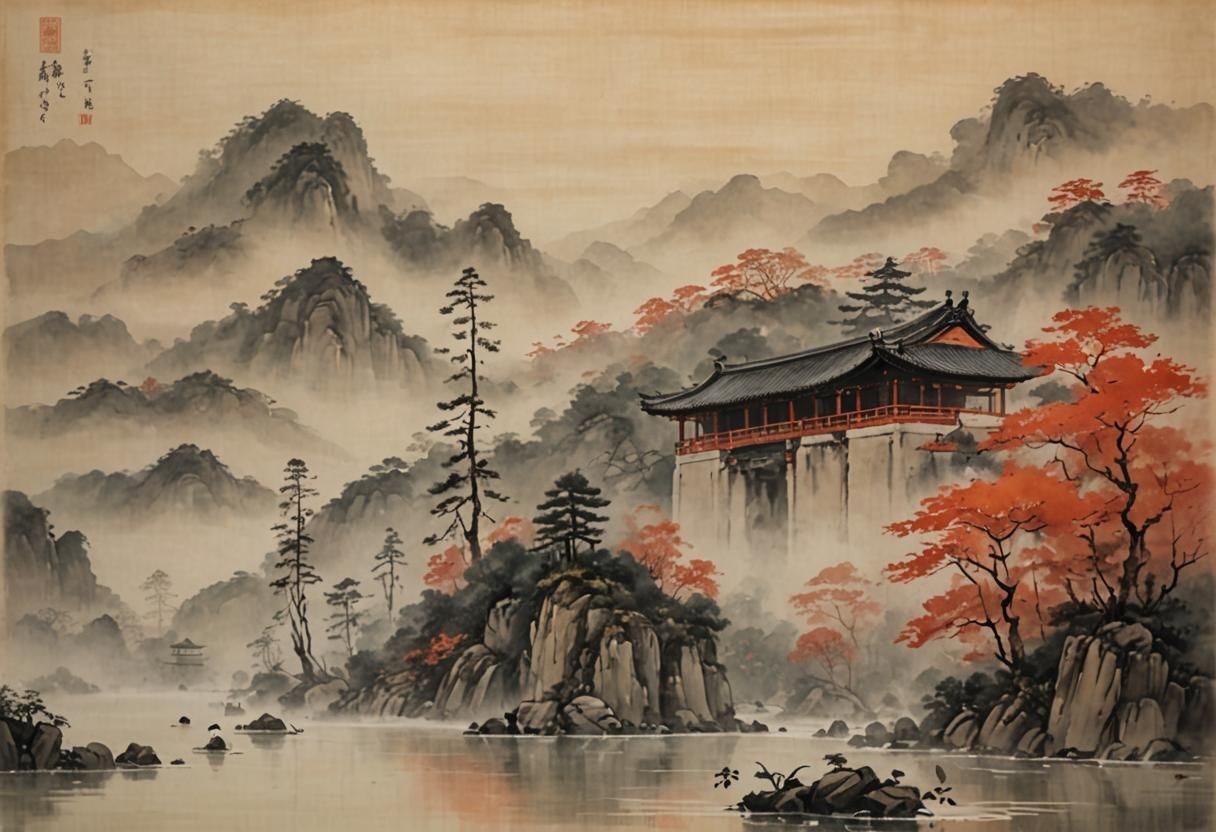 Autumn Lake: Serene Shan Shui Landscape