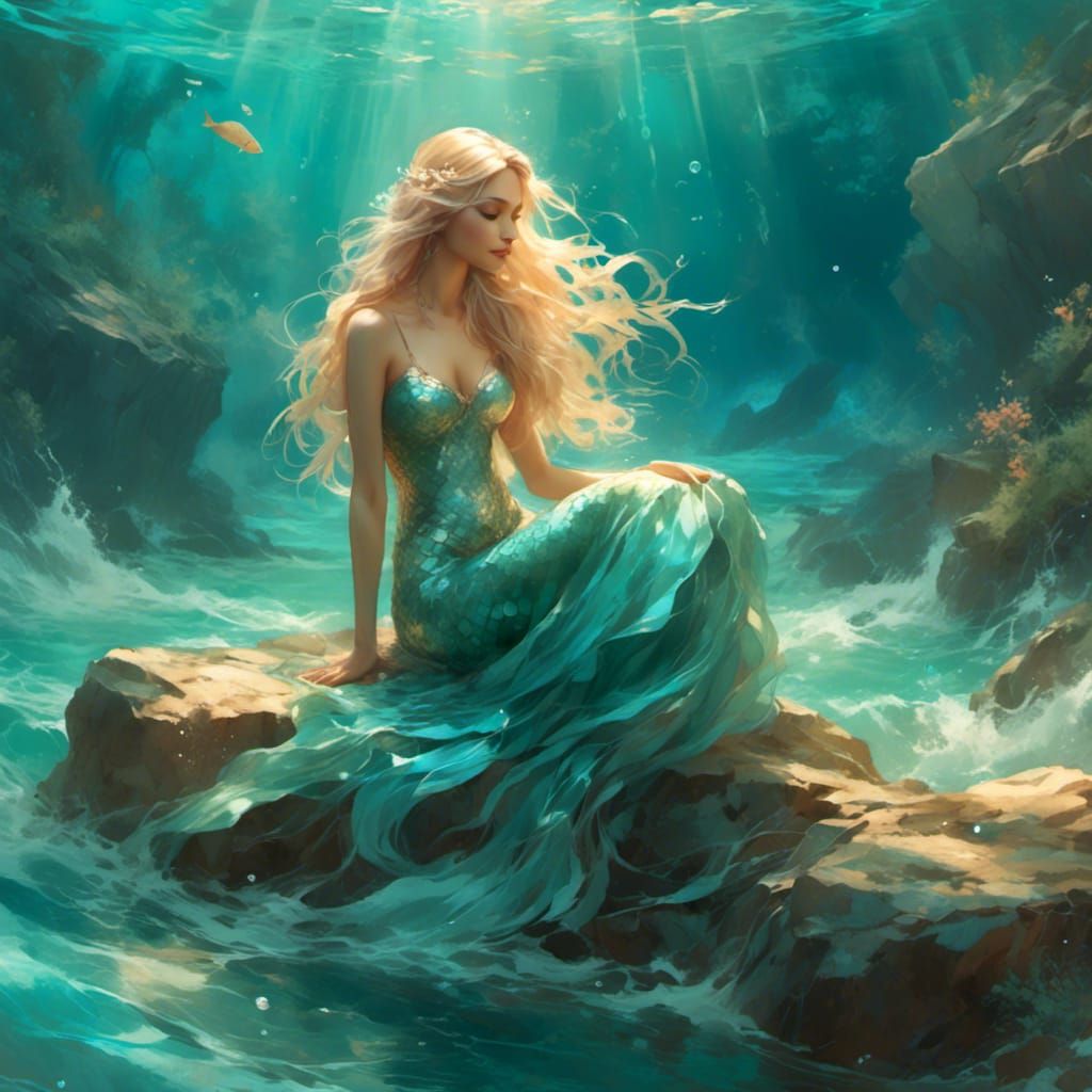 Mermaid with Platinum Hair in Sunlight