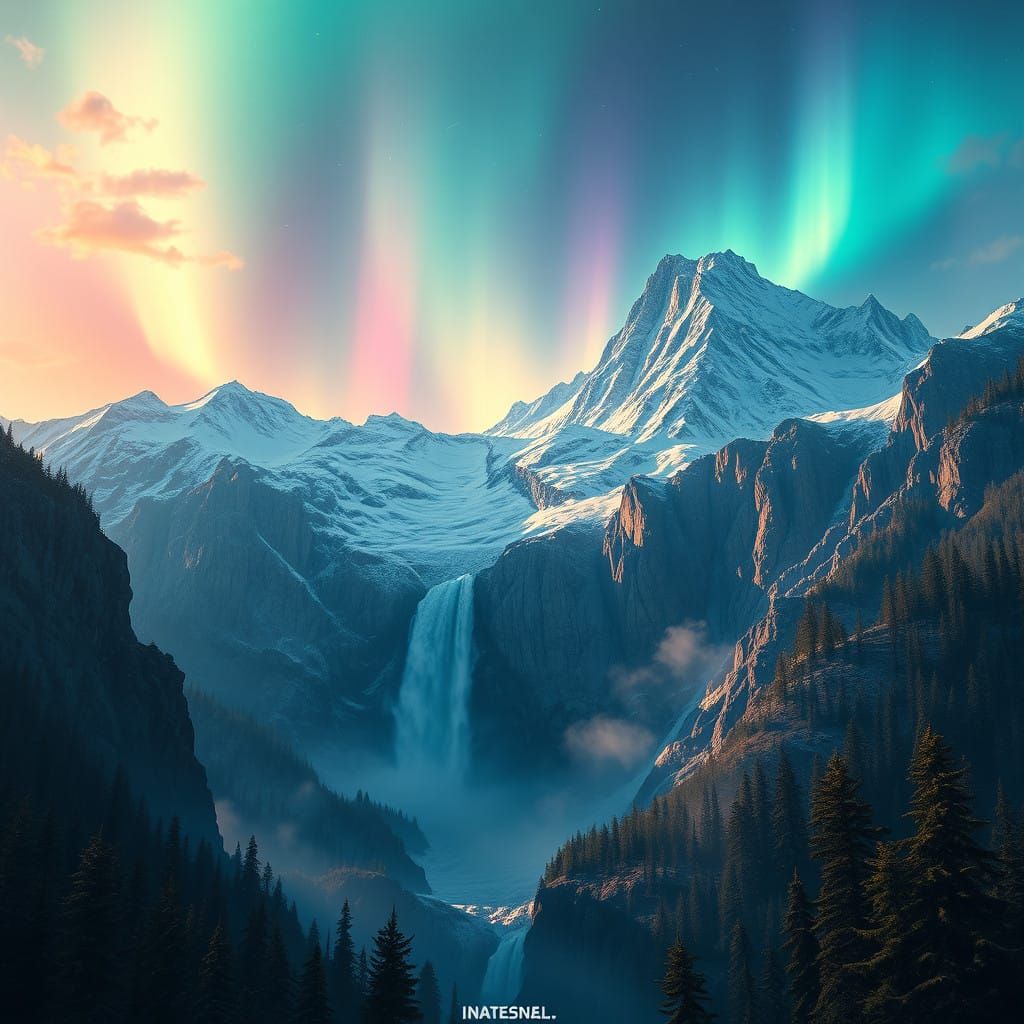 Ethereal Northern Lights Illuminated Fantasy Landscape