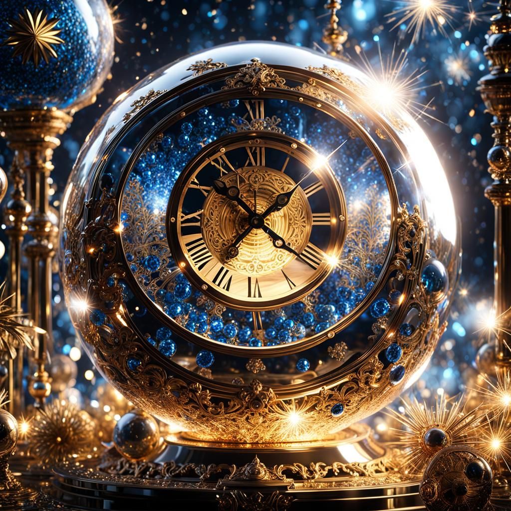 Crystal Sphere Clock at Midnight in Photorealistic CGI