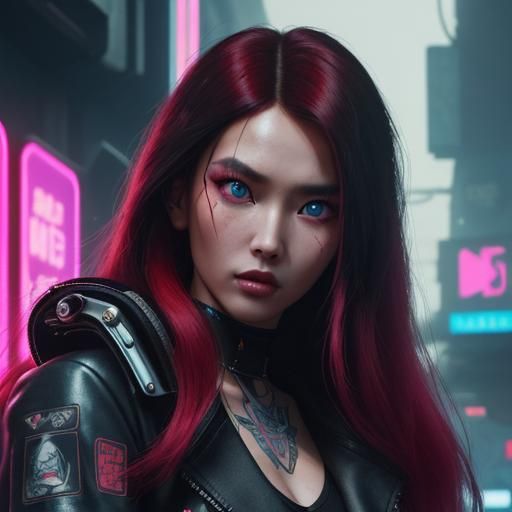 1950s Asian Model in Cyberpunk Neon Portrait