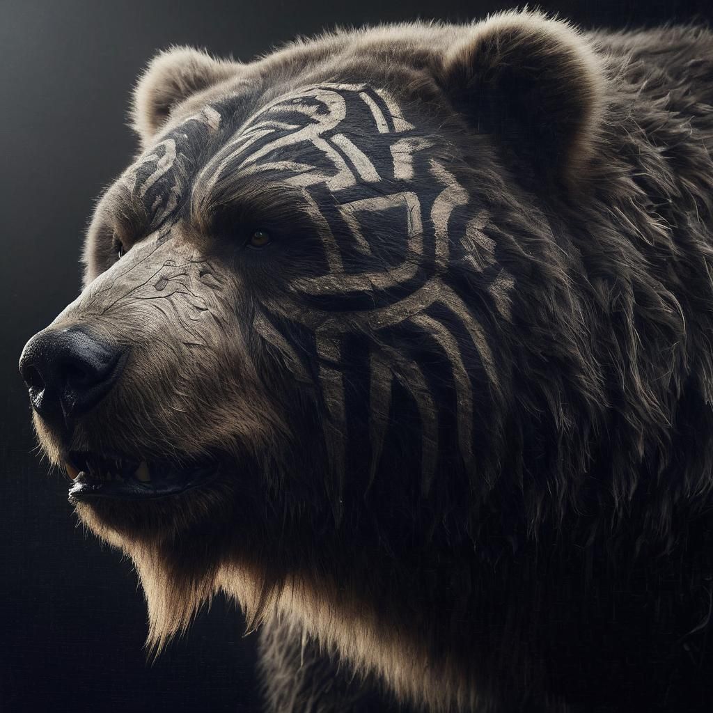 Kodiak Bear Berserker with Tribal Markings in Darkness