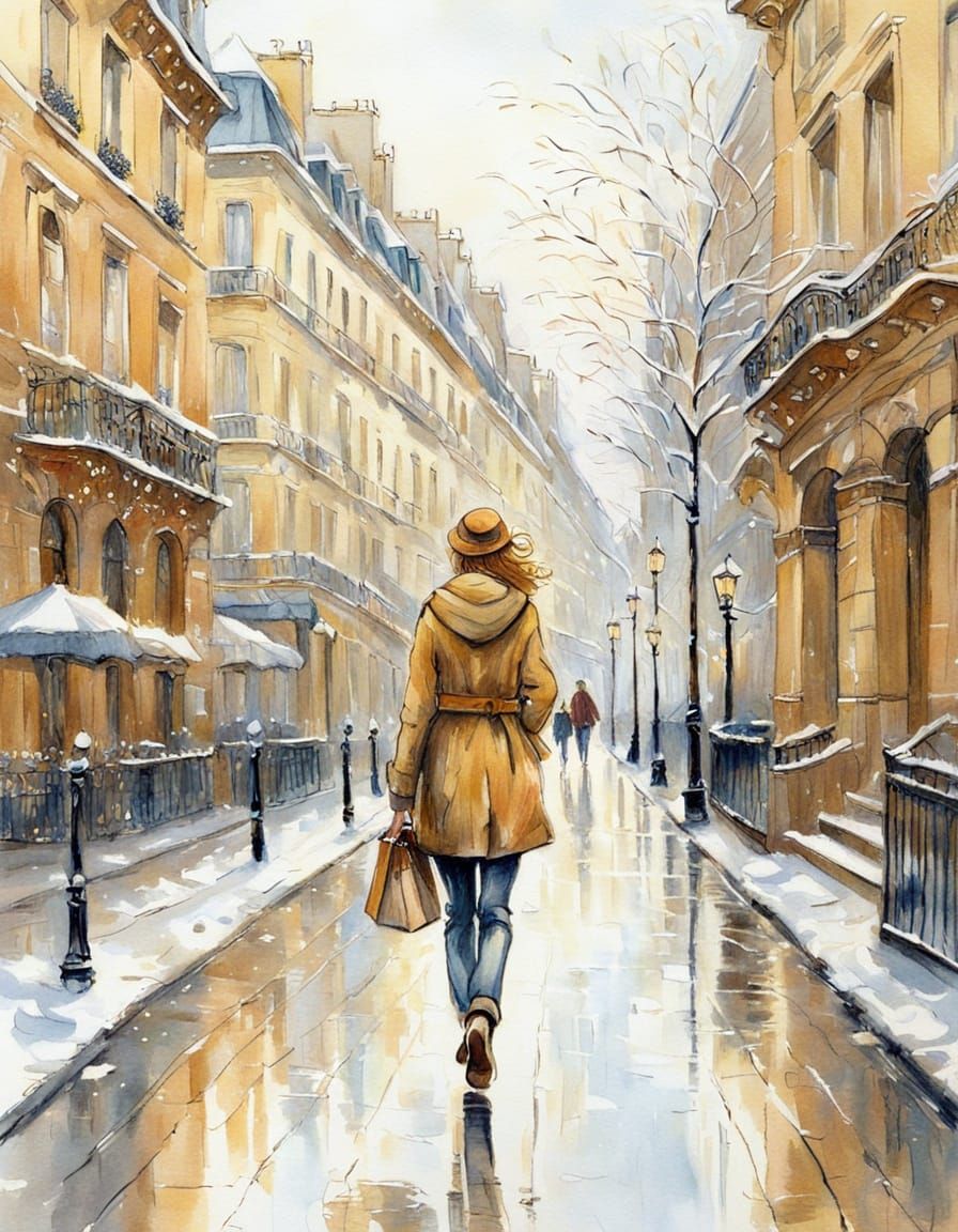 Elegant Parisian Morning in Soft Pencil Lines