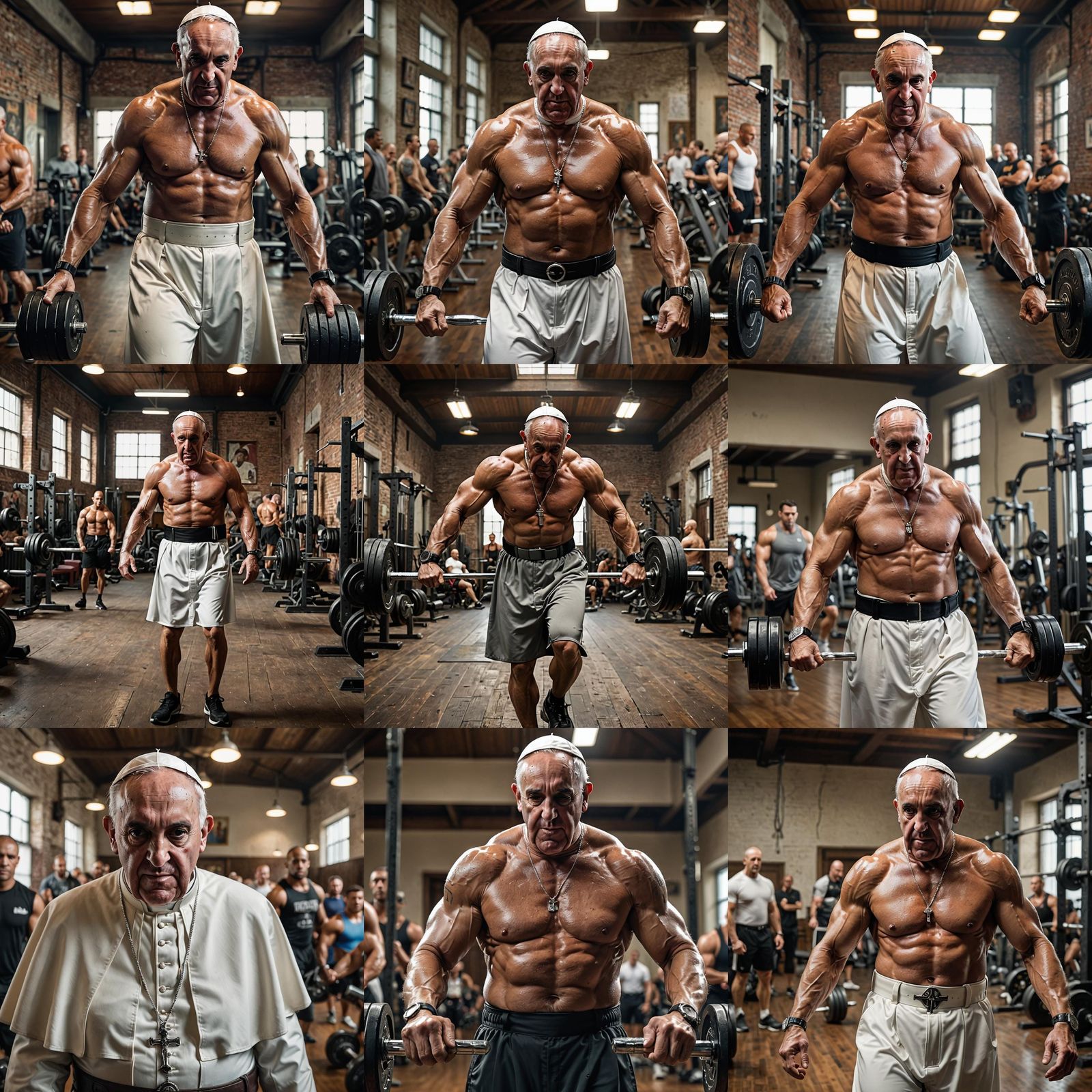 Pope Francis Bodybuilder in Old School Gym