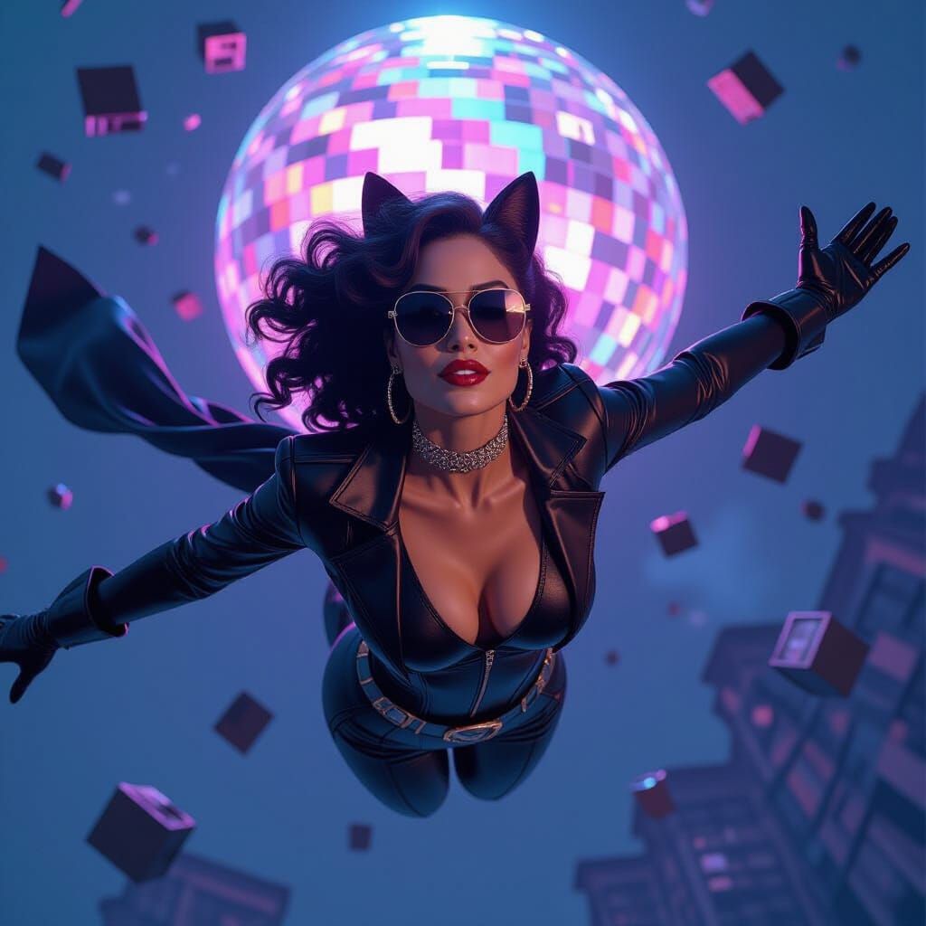 Catwoman Flies Through Gritty Afrofuturist Night Sky