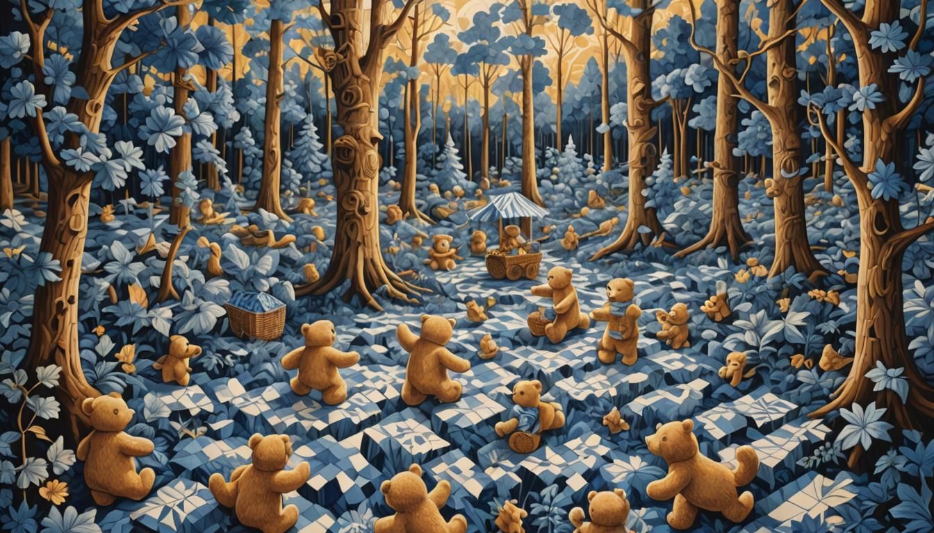 Psychedelic Delft Blue Teddy Bears Picnic